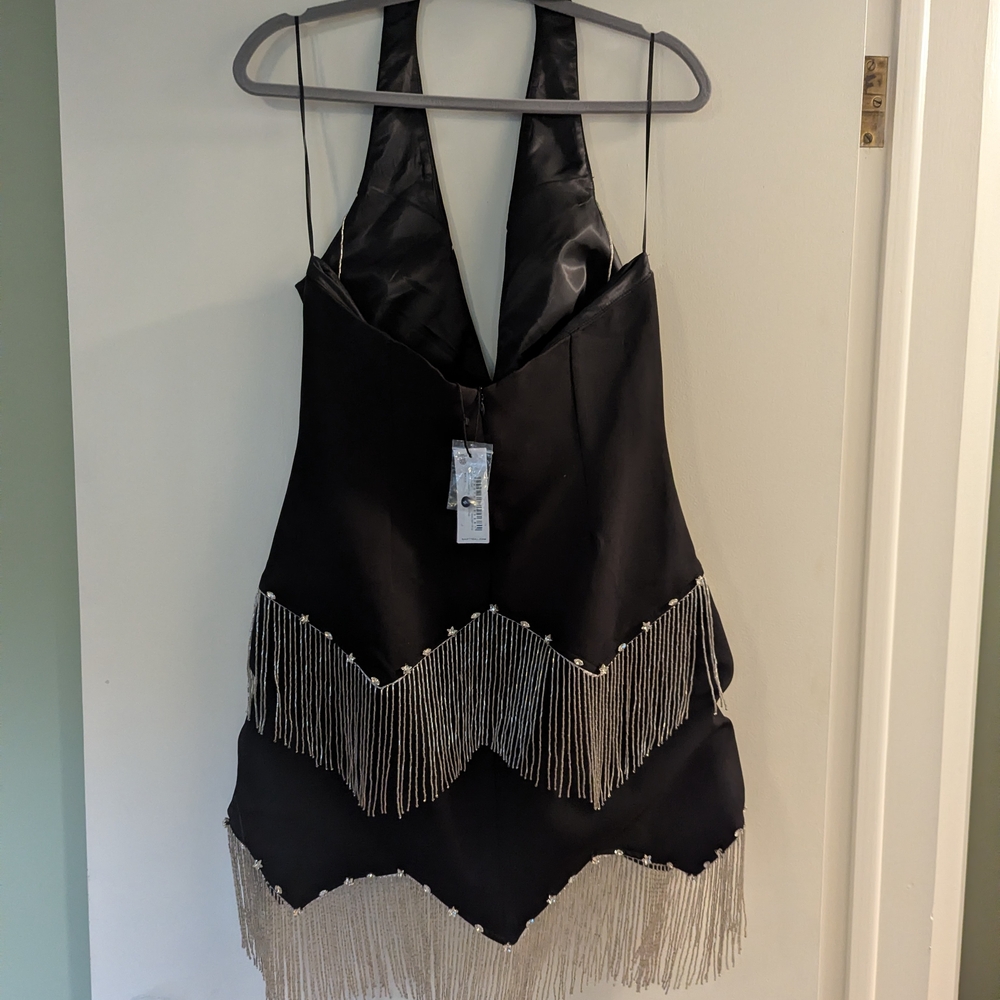 Nasty Gal Black Mini Dress with Silver Fringe NWT - Picture 2 of 3